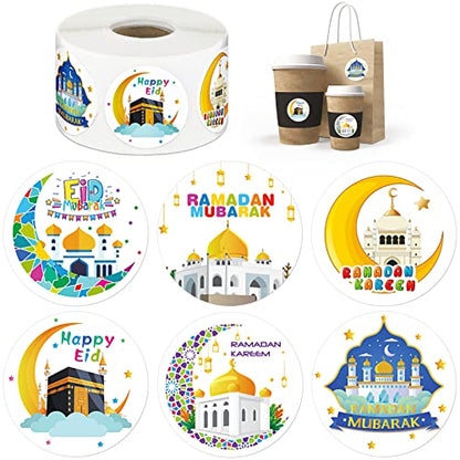 Nezyo 600 Pieces Ramadan Mubarak Stickers Eid Islamic Kareem Wall Window Stickers Ramadan Envelopes Gift Bags Labels for Eid Party Decorations(Cartoon Style) - style: Cartoon Style