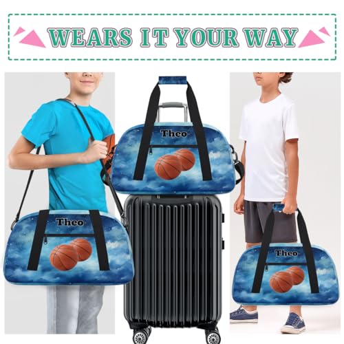 Personalized Basketball Sports Bag, Watercolor Blue Galaxy Starry Sky | Personalized Named Practice Travel Overnight Training Bag - color: Color 16