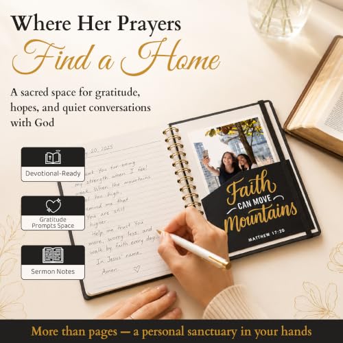 Only Zest Hardcover Blank Christian Notebook – 140 Pages - Matthew 17:20 | Lined Pages with Bible Verse Cover – Inspirational Writing Spiral Notebook for Bible Study, "Faith Can Move Mountains", Black - color: Faith_Black