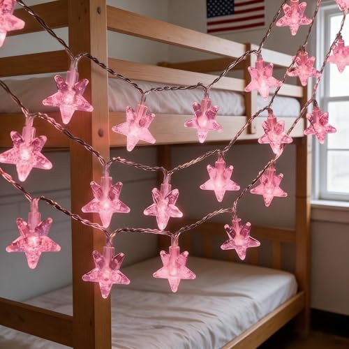 Cherry Blossom Pink Star Lights Pink Crystal 30LED Decorative Fairy Lights Battery Operated for a Dreamy and Romantic Glow - style: Pink Crystal Star