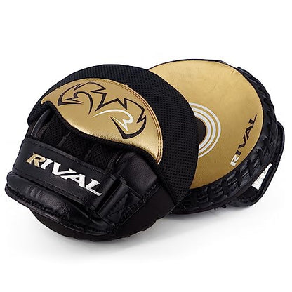 RIVAL Boxing RPM5 2.0 Parabolic Punch Mitts - Perfect for Precision and Combination Punching, 7" Diameter Striking Surface - color: Black/Gold
