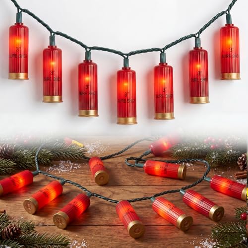 8.5Ft Red Shotgun Shell Christmas String Lights with 10 LED Bullet Shell Lights, Connectable Outdoor Military Style Bullet Light String for Christmas Garden Patio Party Tent Bar Decorations, Green - color: Red Shotgun Shell