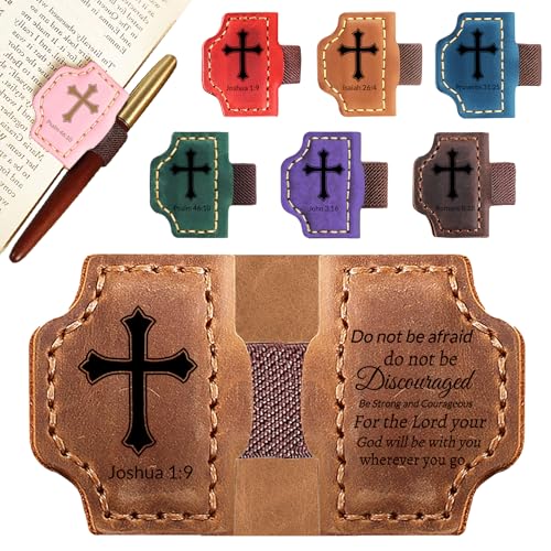 Personalized Leather Bookmark with Pen Holder - Magnetic Bible Verse Design, Christian Book Lovers Reading Accessory, for Book Lovers Men Women (Brown, Joshua 1:9) - color: Brown, size: Joshua 1:9