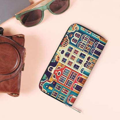 Amsterdam Street View PU Leather Long Wallet for Women Men, Zipper Clutch Wallet RFID Card Holder Organizer - color: Amsterdam Street View
