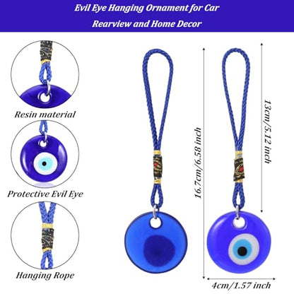 Nogeqi 4PCS Evil Eye Pendant Hanging Charms for Good Luck Protection, Blue Evil Eye Car Charm Decor Car Accessories with Ropes for Window Door Wall Home and Office Decoration