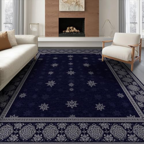 6'x9' Blue Midnight Star Filigree Prayer Washable Area Rug - color: Blue/Pattern 28, size: 6' x 9' (Rectangular)