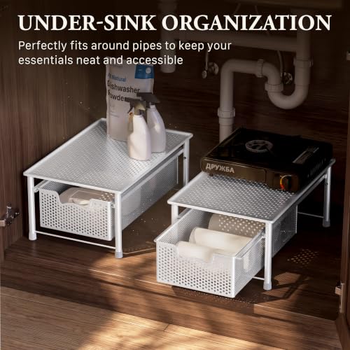 Simple Houseware Stackable Cabinet Basket Drawer Organizer, White - color: White, size: 1-Tier
