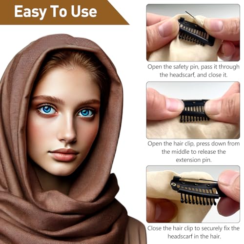 10 Pcs Safety Pin Snap-Comb Hair Clips for Securing Dupatta, Turban, Scarf, Wedding Veil, and Wig Piece - Secure Headscarf Clips with Teeth for Reliable Hold