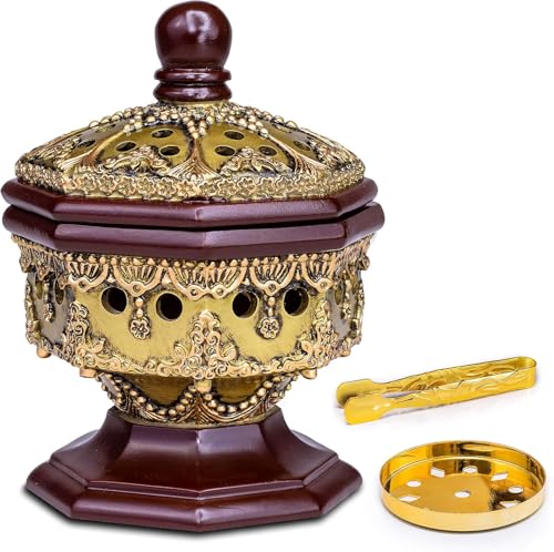 AM Lux Octagon Incense Burner – Bakhoor & Cone Holder | Charcoal Resin Burner for Frankincense, Myrrh & Aromatherapy | Decorative Mabkhara for Home, Office & Meditation Room Decor (Octagon Bronze) - color: Octagon Bronze