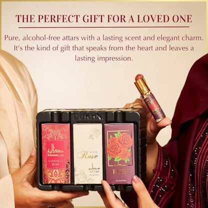 Dukhni Rose Attar Oil Set 3 x 6ml Roll on Perfume Oils | Islamic Gifts