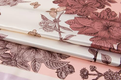 Silk-Feel 35x35 Satin Hair Scarf | Multi-Way Head Wrap for Sleep, Style & Hijab | Gift-Ready Fashion Scarf for Women - color: Pink-flowers