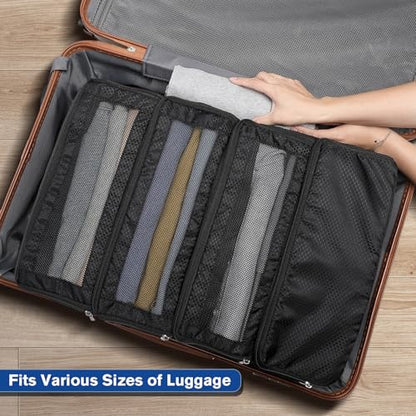 ToMiss Hanging Suitcase Organizer, Travel Essentials Carry-on Collapsible Packing Cubes for Travel, Stow-N-Go Portable Hanging Closet Organizer Shelves Luggage Bag, Medium, Black