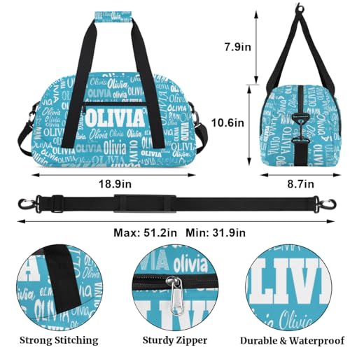 Personalized Dance Bag, Cheerleader Bag Gym Sport Duffel Bag Weekender Bags Travel Duffel Bag, Dark Turquoise Blue Solid Color - color: Color10