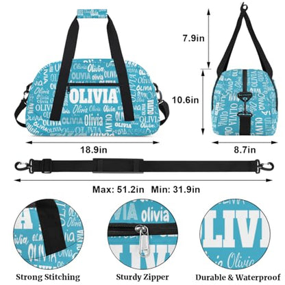 Personalized Dance Bag, Cheerleader Bag Gym Sport Duffel Bag Weekender Bags Travel Duffel Bag, Dark Turquoise Blue Solid Color - color: Color10