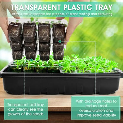 Seed Starter Tray with Grow Light, 96-Cell Seed Starter Kit, Seedling Starter Trays with Humidity Domes, Automatic Timer, Adjustable Light Indoor Gardening Plant Germination Trays - color: Black