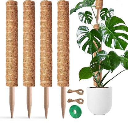 Moss Pole, 4 Pack 17Inch Monstera Plant Support for Climbing Plants Accessories Indoor -Stackable Moss Poles Plant Support Stakes -Coir Plant Pole Sticks for Potted Plants -Pothos, Tall Plant Trellis - size: 4pcs x 17 Inches