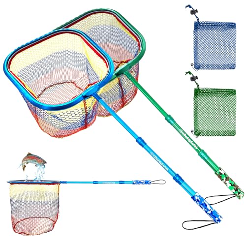 Kids Fishing Net - Extendable Telescopic Landing Net for Boy Girl Children Catching Small Fish Crab Shrimp Minnow Dragonfly Beach Pier Lake River Ocean - color: Style 3 (2 Pack, Blue + Green)