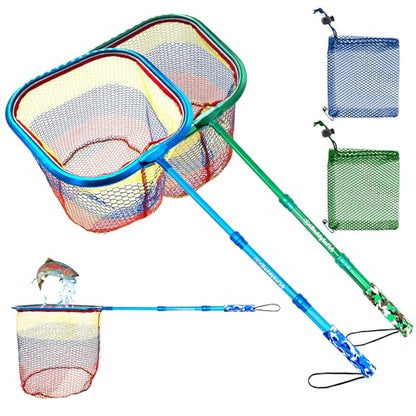 Kids Fishing Net - Extendable Telescopic Landing Net for Boy Girl Children Catching Small Fish Crab Shrimp Minnow Dragonfly Beach Pier Lake River Ocean - color: Style 3 (2 Pack, Blue + Green)