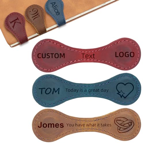 Custom Leather Magnetic Bookmarks for Women Personalized Engraved Text Book Marker Clips Gift for Book Lover Readers Kids - color: Customizable
