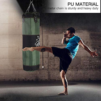 Unfilled Punching Bag, Boxing Set with Ceiling Hook Steel Chain Hand Wraps for Home Gym Muay Thai, MMA, Taekwondo Martial Arts Training