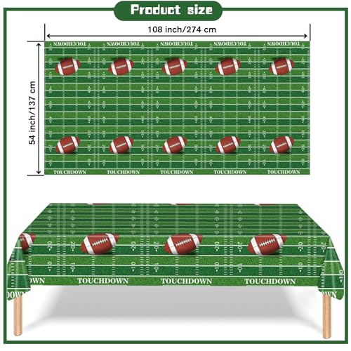 Kesfey Football Tablecloth Green Football Field Touchdown Tablecover 3 Pack | 54 x 108 Inch,Disposable Rectangle Waterproof Plastic,Rugby Football Themed Birthday Table Cloth, Gameday Tailgate, Superbowl - color: Green Football