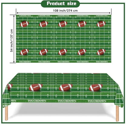 Kesfey Football Tablecloth Green Football Field Touchdown Tablecover 3 Pack | 54 x 108 Inch,Disposable Rectangle Waterproof Plastic,Rugby Football Themed Birthday Table Cloth, Gameday Tailgate, Superbowl - color: Green Football