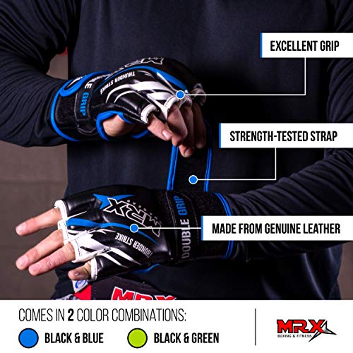 MRX MMA Grappling Gloves for Men Martial Arts Training Fighting Bag Glove Cage Fight Mitts - color: Black/Blue, size: Large