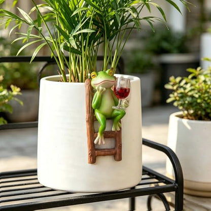 Climbing Frog Flower Pot Huggers, Funny Resin Frog Figurines Decor for Fish Tank Garden Planter Edge, Gift for Plant Lovers