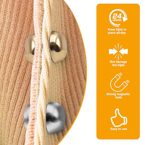 Hijab Magnets Strong Pinless Hijab Pins for Women, No-Damage to Fabric Headscarf Clips, Multi-Use Magnetic Pins for Cloth, Scarf, Dress (8 Pairs) - color: 8 pairs Matte Shiny