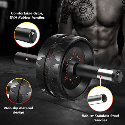 AB Roller Wheel - Ab Roller for Abdominal Workout and Core Strength Training, Portable Ab Wheel Roller Exercise for Men Women Fitness Lover, No Noise Ab Wheels with Thick Knee Pad for Home Gym &Travel