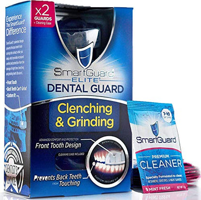 SmartGuard Dental Guard Night Guard for Clenching, Bruxism, and Grinding Dentist Designed Includes 2 Guards, 1 Travel Case, and a 60-Day Supply of Premium Cleaning Crystals - size: 9 Piece Set