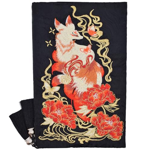 BLBMH 6x9 Bible Book Cover for Women, Non-Stretch Fabric Protector for Paperback, Handmade Soft Cloth Sleeve with Bookmark for Journals Notebooks | Privacy Reading Gift - Kitsune - color: Kitsune