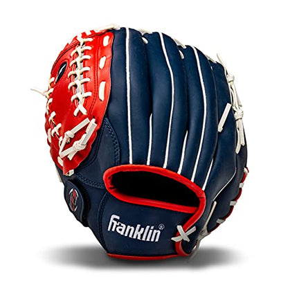 Franklin Sports Field Master Baseball + Softball Glove - Field Master Adult + Youth Baseball + Softball Mitt - Men's + Women's Gloves - color: Red/White/Blue, style: 12" - Trapeze Web