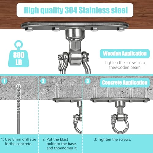 Heavy Bag Hanger,Stainless Wall Ceiling Mount Hook 180°/360° Rotation Wood Beam Holder Body Weight Strength Training Systems, Aerial Yoga Swing & Hammock - size: 4-holes with 180° + 360° rotation