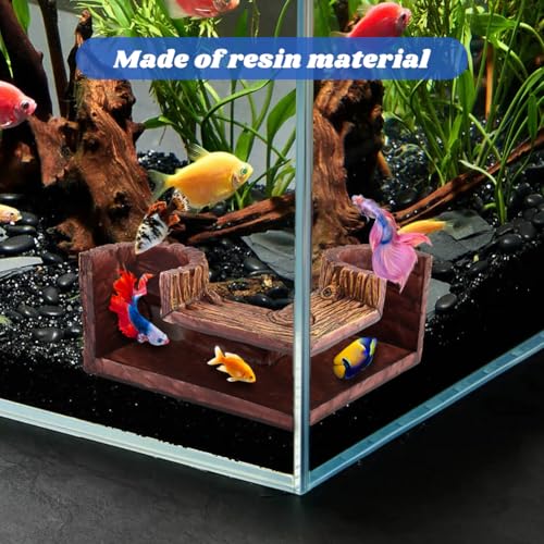 Aquarium Cave, Dual Hole Underground Resin Stump Fish & Shrimp Hideout Tunnel, Natural-Looking Wood-Like Fish Hideout for Aquarium for Betta, Loaches, Corydoras(5.3" × 5.3" × 2.6")