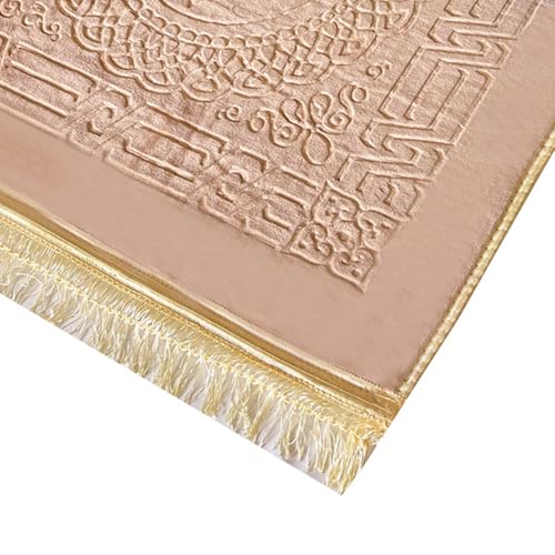 JE JOUE Luxury Islamic Prayer Mat with Tasbih Beads - Extra Thick Large Padded Sajadah for Men, Women & Kids, Soft Non-Slip Muslim Prayer Rug for Eid, Ramadan, Travel(31 "x 47",Camel) - color: Camel