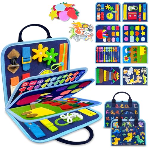 Exorany Busy Board Montessori Toys for Toddler Boy Birthday Gift Busy Book - style: Blue/P8