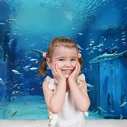 Yongqian 7x5ft Shark Fish Under The Sea World Photography Backdrop Baby Shark Sea Animal Backdrop Birthday Party Decoration Aquarium Ocean Background Photo Booth