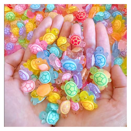 100 Pcs Mini Resin Turtles Luminous Tiny Sea Turtle Figures | Glow in the Dark Resin Animals, Small Plastic Ocean Animal, Garden Mini Turtle Figurines , Miniature Landscapes (10 Colors) - size: Mini