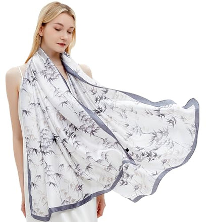 Women Silk Scarves Long Satin Lightweight Outdoor Shawl Wraps Printed Head Scarf 70''X35'' - color: 102-white