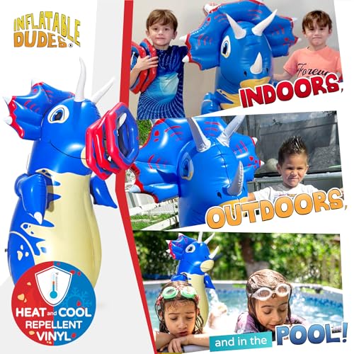 INFLATABLE DUDES Dinosaur -Kids Punching Bag | Already Filled with Sand| Bop Bag | Premium Inflatable Toy | Punching Bag for Kids | Enhanced Bounce-Back Action! | Indoor Outdoor - Party Games - color: Blue Triceratops | Pre-filled with Sand