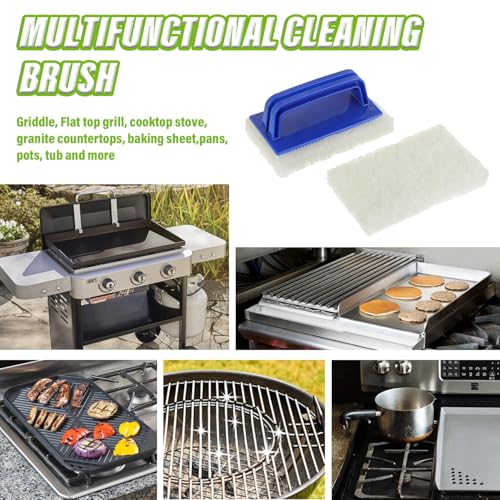 5 Pack Electric Cleaning Brush Pad Kitchen Bathroom Household Cleaning Pad Swimming Pool wall Cleaning Brush Heavy Duty Griddle Scrubber Scouring Pad and 1 Pack Handle kit(White) - color: White