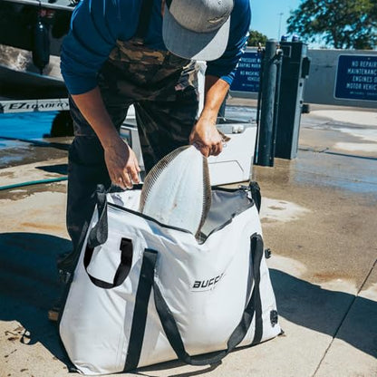Buffalo Gear Insulated Fish Cooler - 27.5QT 58QT Waterproof Flat Bottom Bag, Leakproof and Fishing Kill Bag - color: White-58QT