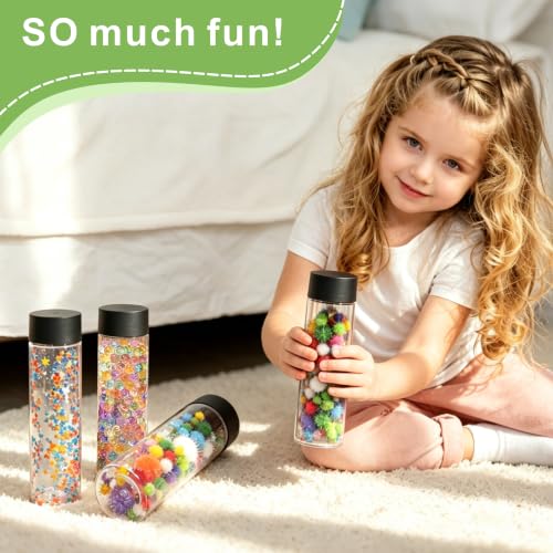 Empty Plastic Sensory Bottles with Lids, 16 Pack, 13.5 oz | Bulk Empty Reusable, Juice Water Bottles, DIY Crafts, Classroom Handmade, Party Decoration
