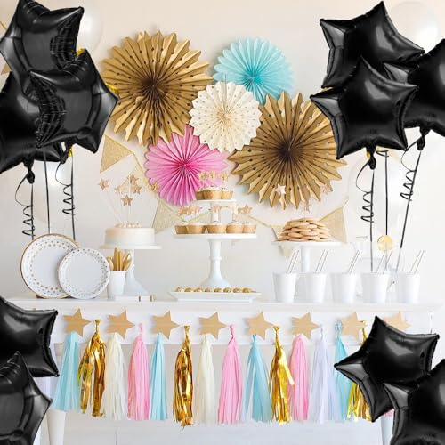 Star Balloons, 18 Inch Foil, 10 PCS Black, Decorative-Balloons, General Celebration, Adult, Unisex Adult, Unisex, Star, Aluminum, 18 inches, Aluminum Foil, Sturdy, Reusable - color: Black
