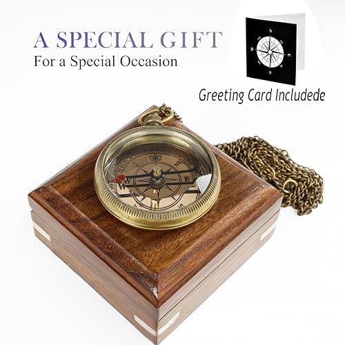 Compass with Stamped Wooden Case - style: Style 3