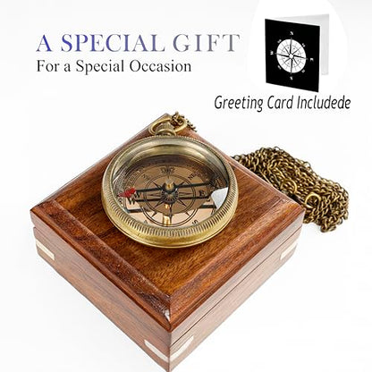 Compass with Stamped Wooden Case - style: Style 3