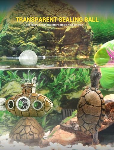 Floating Submarine Aquarium Decoration with 2 Float Balls | Resin Floating Submarine Ornament with 2 Clear Balls and Adjustable Line for Aquariums, Fish Tanks and Terrariums - size: 4.9'' Floating submarine