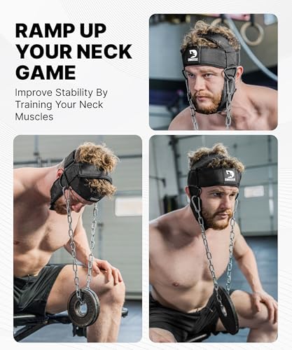 DMoose Fitness Neck Harness for Weight Lifting - Soft Padded Head & Chin Strap with 30" Heavy Duty Steel Chain - Neck Exerciser, Trainer & Strengthener to Support Injury Recovery and Intense Workouts - color: Gray