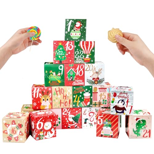 ONESING 24 Pcs DIY Christmas Advent Calendar Boxes for 2025, 24 Days Countdown Calendar Gift for Adults and Kids Christmas Cardboard Number Boxes Make & Fill Your Own Advent Calendar Boxes - color: Style-D